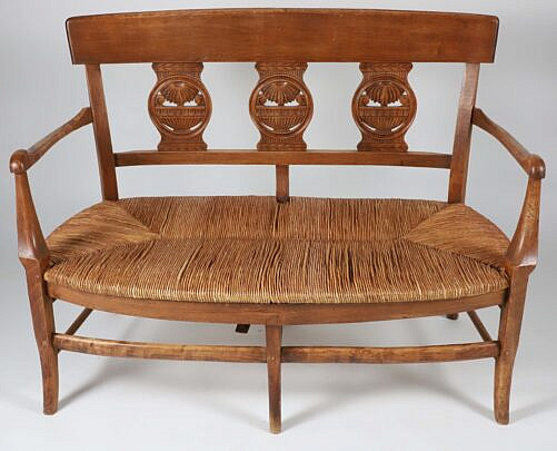 French Fruitwood Rush Seat Settee