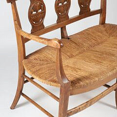 Vintage French Fruitwood Rush Seat Settee