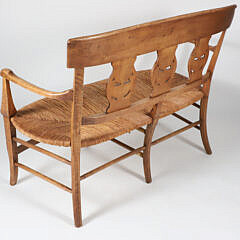 Vintage French Fruitwood Rush Seat Settee