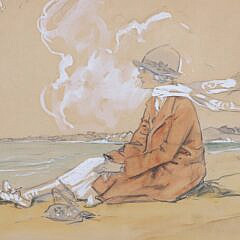 Tony Sarg Pencil and Gouache Portrait of “Mrs. James Ward” of Nantucket, 1925