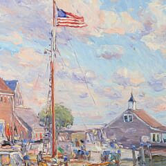 Jan Pawlowski Oil on Canvas “Nantucket Harbor at Straight Wharf”, circa 1994