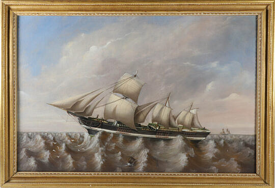 Oil on Canvas "The East India Man Three Masted Clipper Ship in Turbulent Choppy Seas"