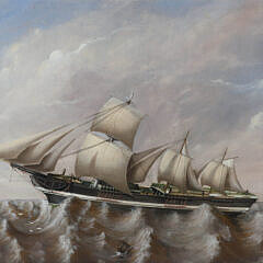 Oil on Canvas “The East India Man Three Masted Clipper Ship in Turbulent Choppy Seas”, Attributed to Samuel Walters