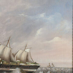 Oil on Canvas “The East India Man Three Masted Clipper Ship in Turbulent Choppy Seas”, Attributed to Samuel Walters