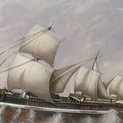 Oil on Canvas “The East India Man Three Masted Clipper Ship in Turbulent Choppy Seas”, Attributed to Samuel Walters
