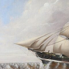 Oil on Canvas “The East India Man Three Masted Clipper Ship in Turbulent Choppy Seas”, Attributed to Samuel Walters