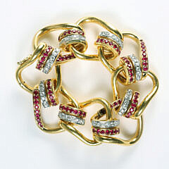 Seaman Schepps 18k Yellow Gold, Diamond, and Ruby Mousetrap Bracelet