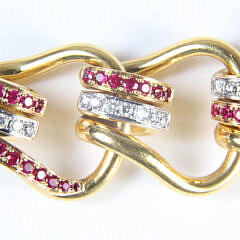 Seaman Schepps 18k Yellow Gold, Diamond, and Ruby Mousetrap Bracelet