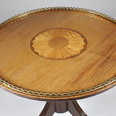 Mahogany and Satinwood Brass Gallery Inlaid Low Tripod Table