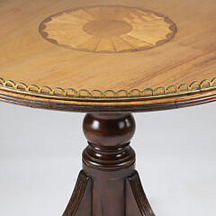 Mahogany and Satinwood Brass Gallery Inlaid Low Tripod Table