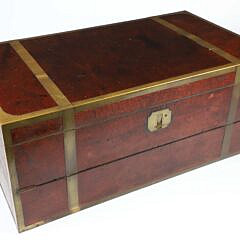 19th Century Brass and Bound Burl Wood Traveling Desk Box