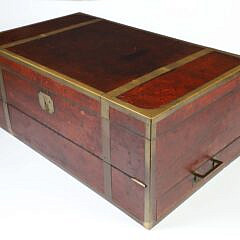 Brass Bound Burl Wood Traveling Desk Box, 19th Century