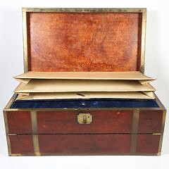 Brass Bound Burl Wood Traveling Desk Box, 19th Century
