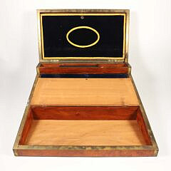 Brass Bound Burl Wood Traveling Desk Box, 19th Century
