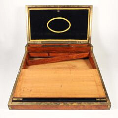 Brass Bound Burl Wood Traveling Desk Box, 19th Century