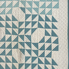 Vintage American Green and White Flying Geese Patchwork Quilt, circa 1930s