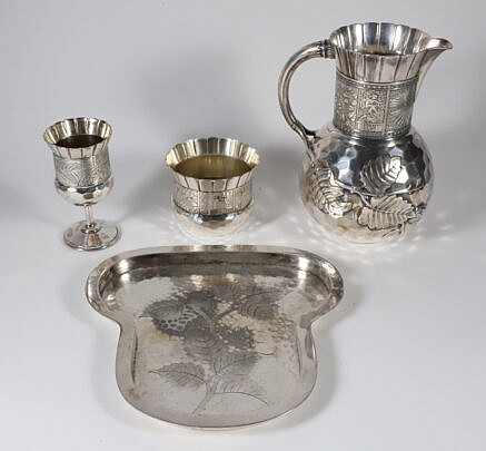 Rogers-Smith Silver Plated Pitcher, Bowl, Wine Glass, and Tray