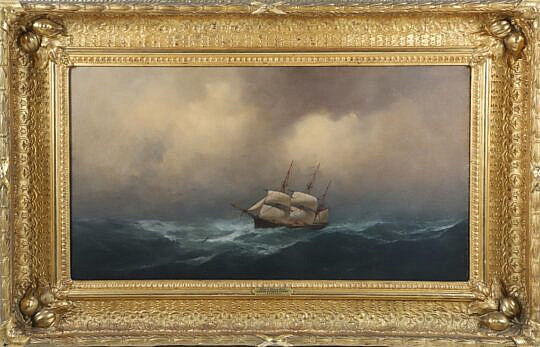 Gideon Jacques Denny Oil on Canvas "Ship in Stormy Seas"