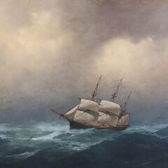 Gideon Jacques Denny Oil on Canvas “Ship in Stormy Seas”