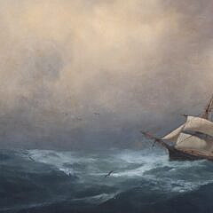 Gideon Jacques Denny Oil on Canvas “Ship in Stormy Seas”