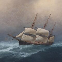 Gideon Jacques Denny Oil on Canvas “Ship in Stormy Seas”
