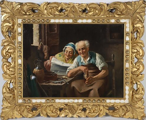 Continental Oil on Canvas "Interior Scene", 19th Century