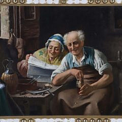 Continental Oil on Canvas “Reading the Morning News”, 19th Century