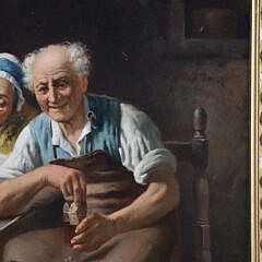 Continental Oil on Canvas “Reading the Morning News”, 19th Century