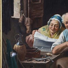 Continental Oil on Canvas “Reading the Morning News”, 19th Century