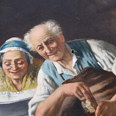 Continental Oil on Canvas “Reading the Morning News”, 19th Century