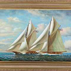 Decorative Large Oil on Canvas “America’s Cup Yacht Race”