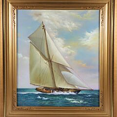 Decorative Large Oil on Canvas “Yachting on the High Seas”