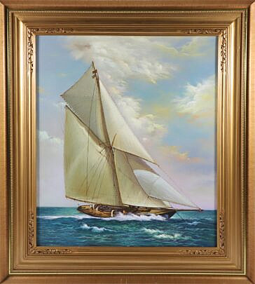 Decorative Large Oil on Canvas "Sailing Yacht"