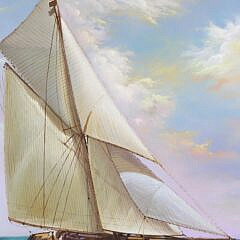 Decorative Large Oil on Canvas “Yachting on the High Seas”