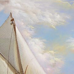 Decorative Large Oil on Canvas “Yachting on the High Seas”