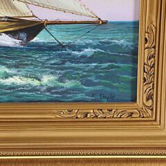 Decorative Large Oil on Canvas “Yachting on the High Seas”