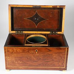 English Inlaid Double Compartment Tea Caddy, early 19th Century
