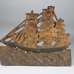 Painted Cast Bronze Clipper Ship Doorstop