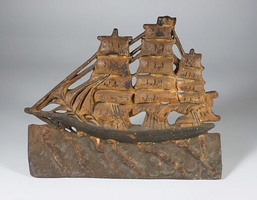 Painted Cast Bronze Clipper Ship Doorstop