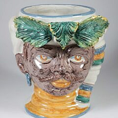 Giamoco Alessi Sicilian Pottery Face Vase Vessel from Caltagirone