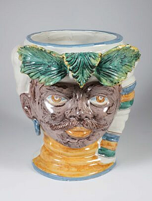Giamoco Alessi Sicilian Pottery Face Vase Vessel from Caltagirone