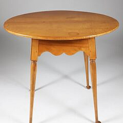 Eldred Wheeler Tiger Maple Oval Queen Anne Style Tea Table with Original Paper Label