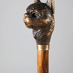 Mechanical Carved Wood Cat Head Walking Stick, 19th Century