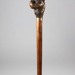Mechanical Carved Wood Cat Head Walking Stick, 19th Century