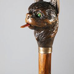 Mechanical Carved Wood Cat Head Walking Stick, 19th Century