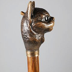 Mechanical Carved Wood Cat Head Walking Stick, 19th Century