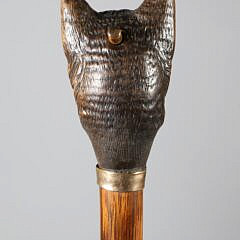 Mechanical Carved Wood Cat Head Walking Stick, 19th Century