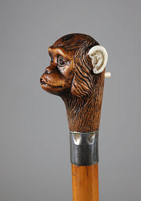 Mechanical Carved Wood Monkey Walking Stick