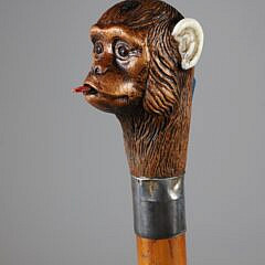 Mechanical Carved Wood Monkey Walking Stick