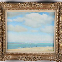 Contemporary Oil on Board "Beach Scene" D.L. Meyer, signed lower right D.L. Meyer in molded gilt frame